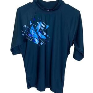 Kanu Surf Sz M Navy Blue Rash Guard Mock Neck Mid Sleeve Front Design